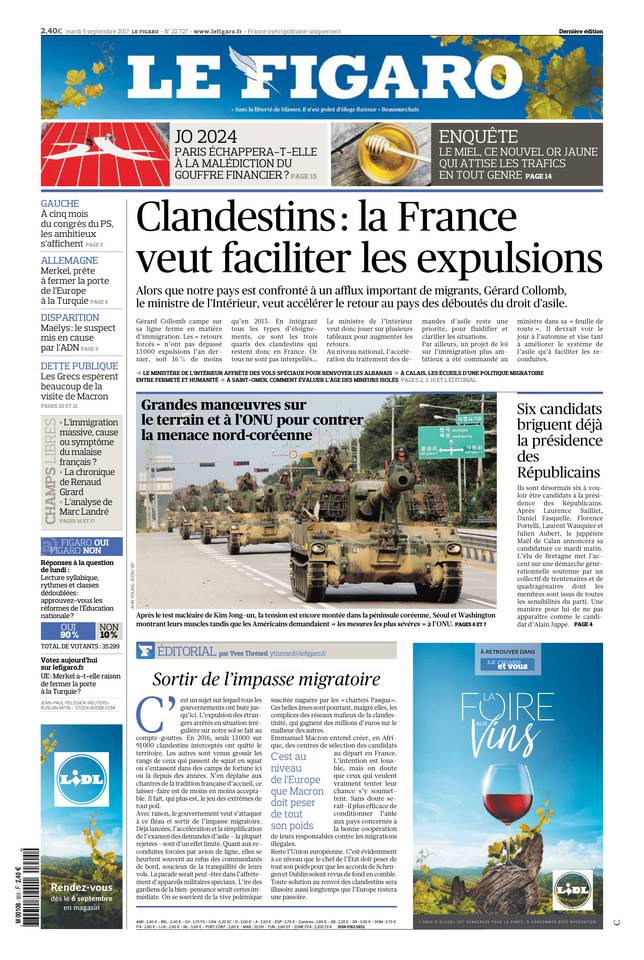 Le Figaro Une du 5 septembre 2017