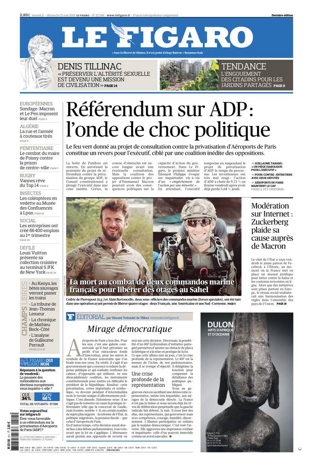 Le Figaro Une du 11 mai 2019