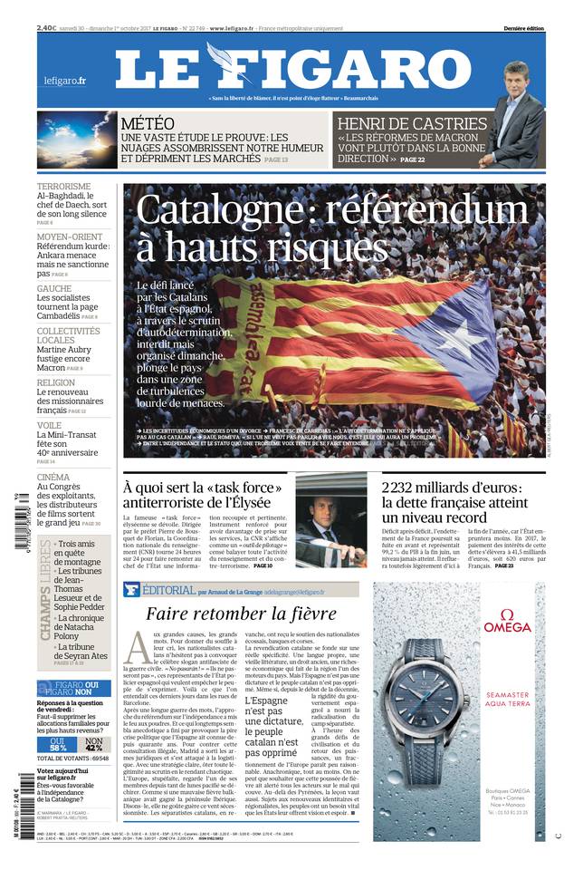 Le Figaro Une du 30 septembre 2017