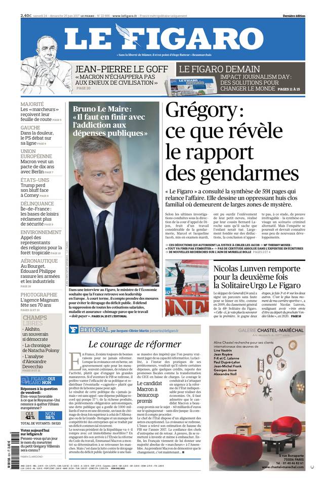Le Figaro Une du 24 juin 2017