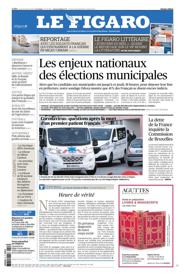 Le Figaro Une du 27 février 2020