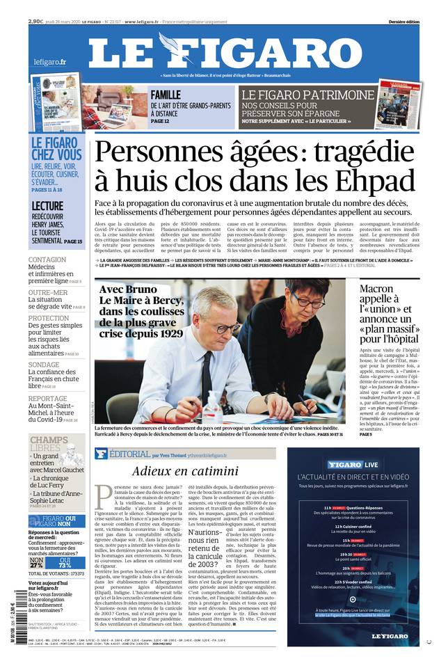 Le Figaro Une du 26 mars 2020