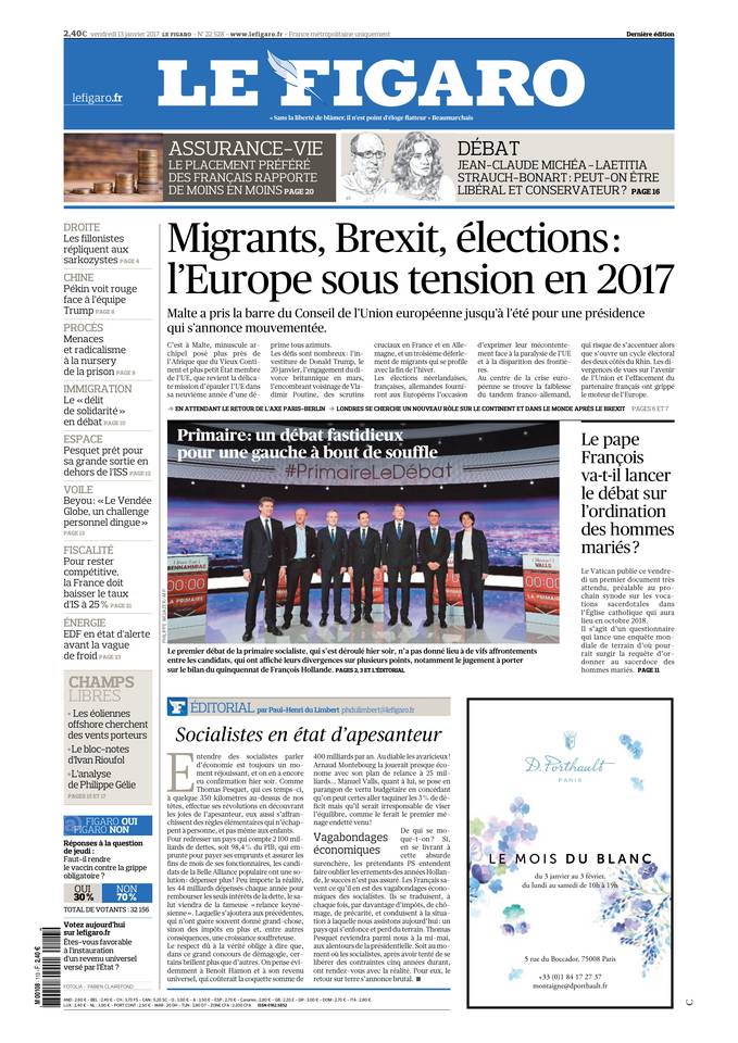 Le Figaro Une du 13 janvier 2017