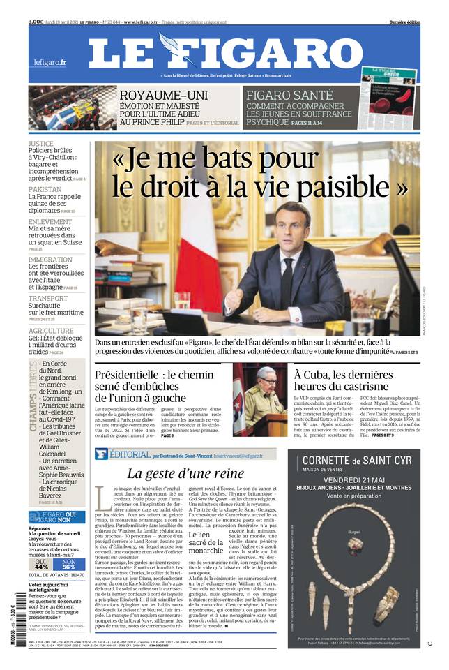 Le Figaro Une du 19 avril 2021