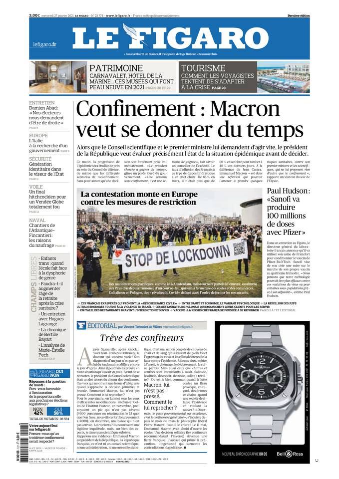 Le Figaro Une du 27 janvier 2021
