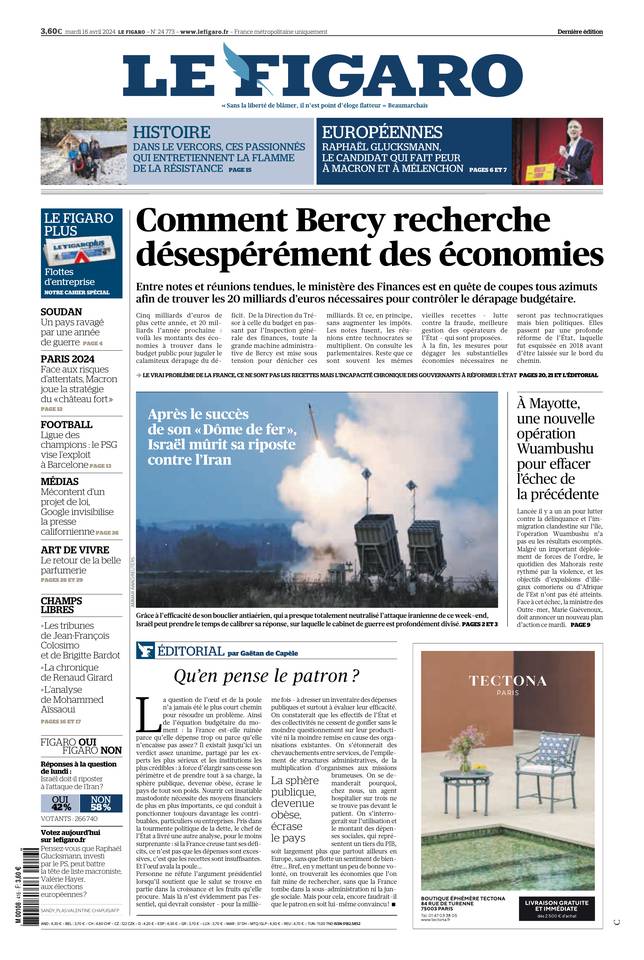 Le Figaro Une du 16 avril 2024