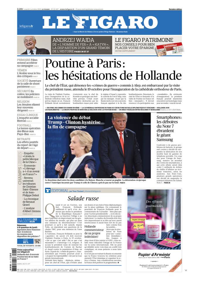 Le Figaro Une du 11 octobre 2016