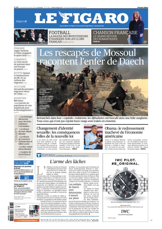 Le Figaro Une du 28 octobre 2016