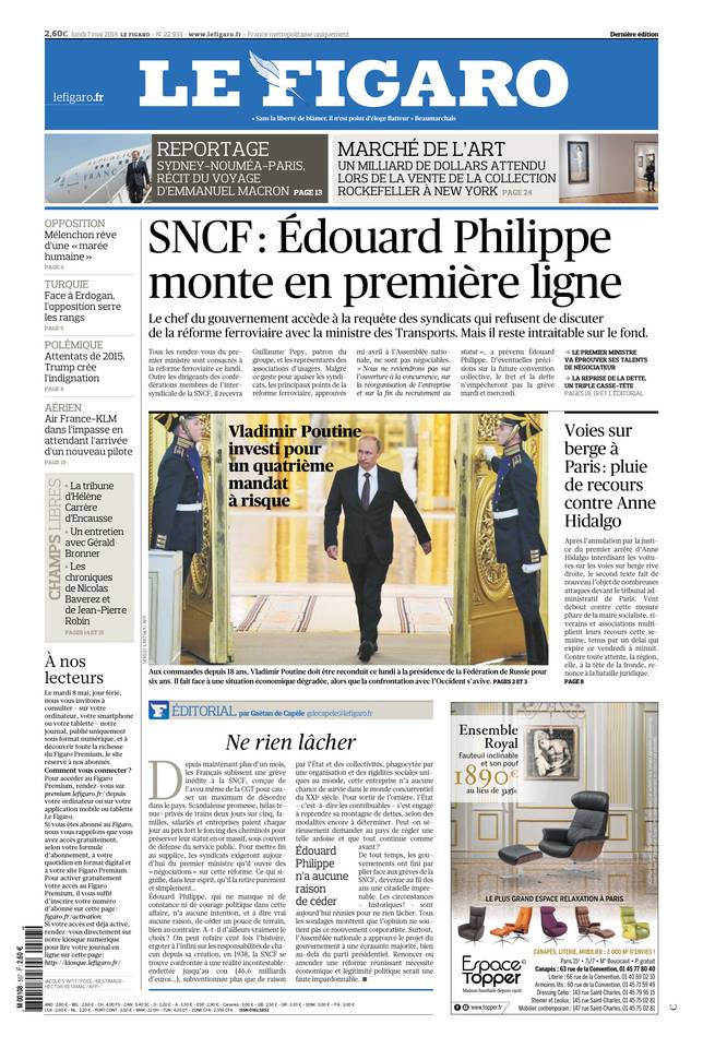 Le Figaro Une du 7 mai 2018