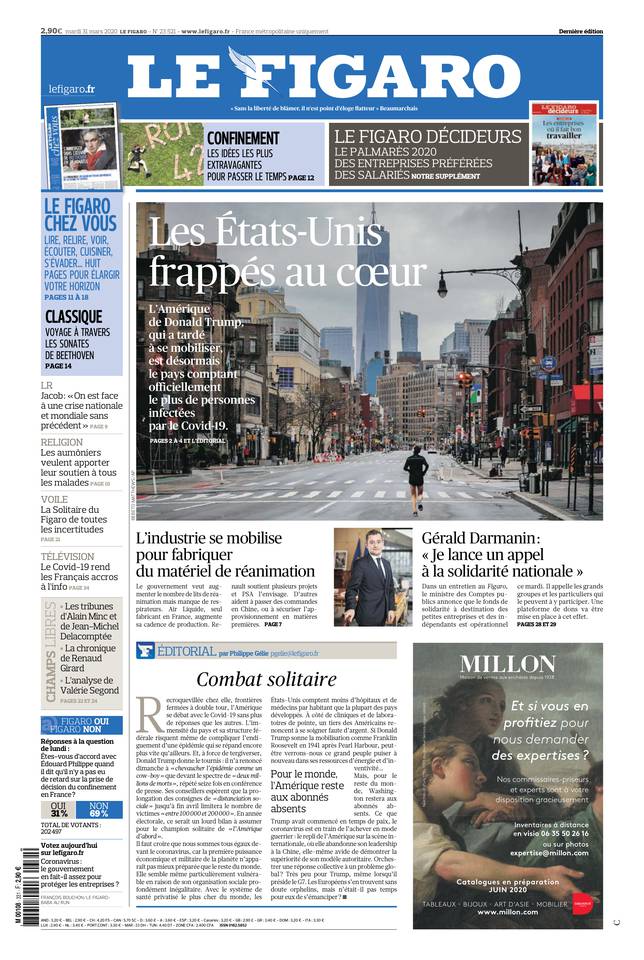 Le Figaro Une du 31 mars 2020