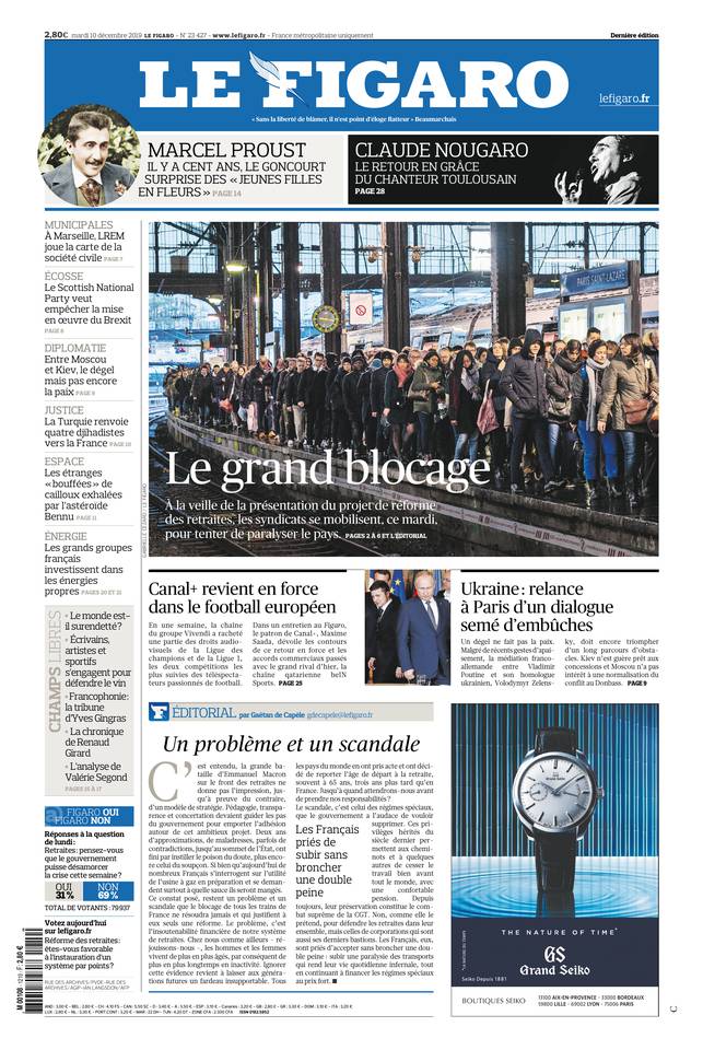 Le Figaro Une du 10 décembre 2019