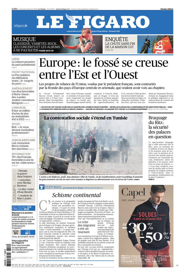Le Figaro Une du 12 janvier 2018