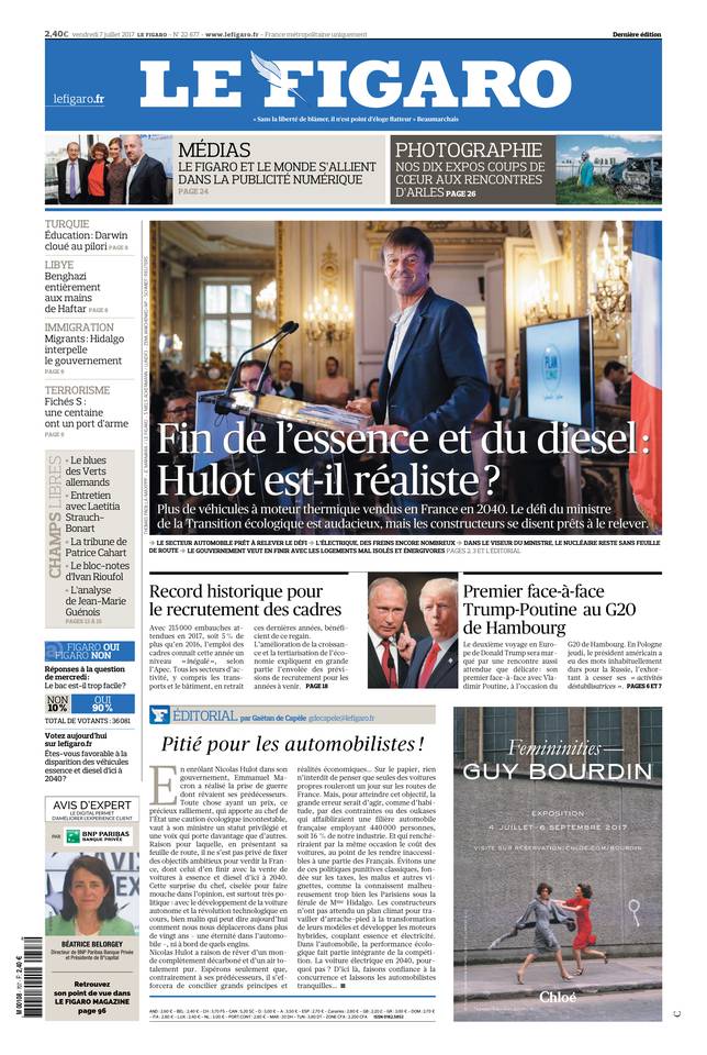 Le Figaro Une du 7 juillet 2017