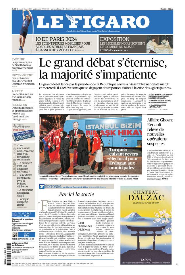 Le Figaro Une du 2 avril 2019