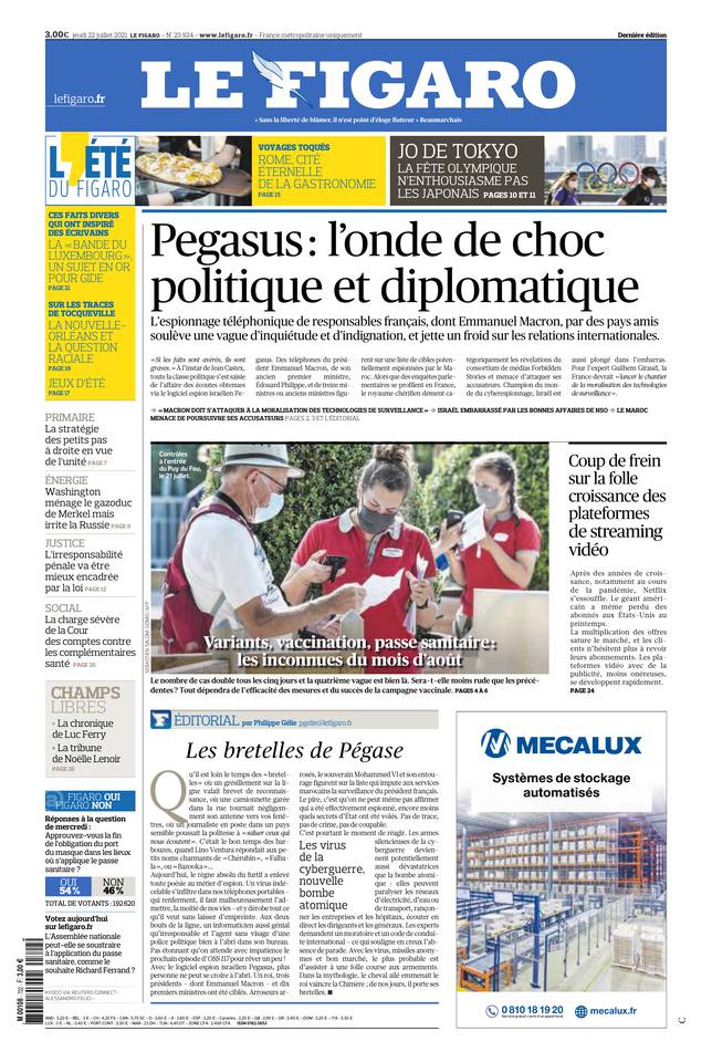 Le Figaro Une du 22 juillet 2021