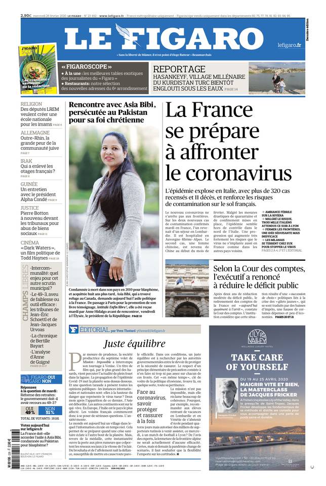 Le Figaro Une du 26 février 2020