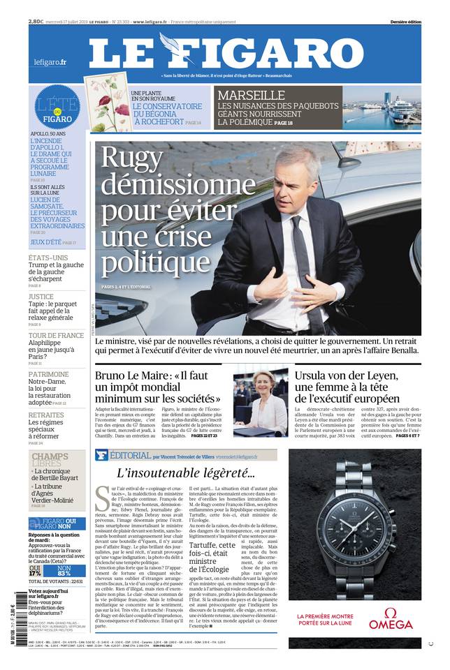 Le Figaro Une du 17 juillet 2019