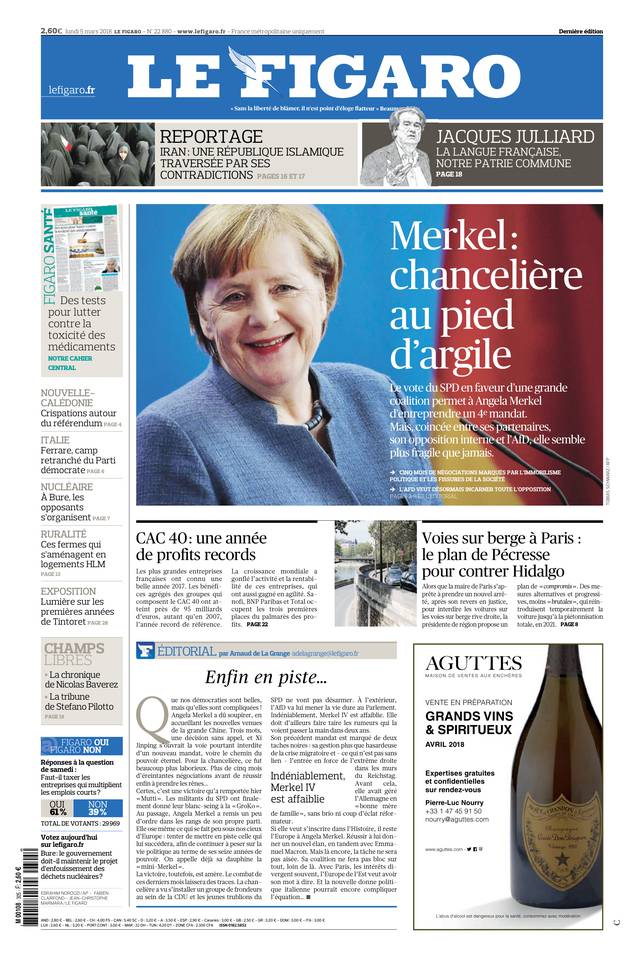 Le Figaro Une du 5 mars 2018