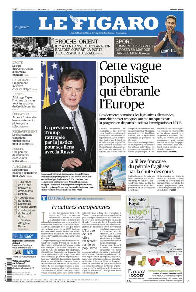 Le Figaro Une du 31 octobre 2017
