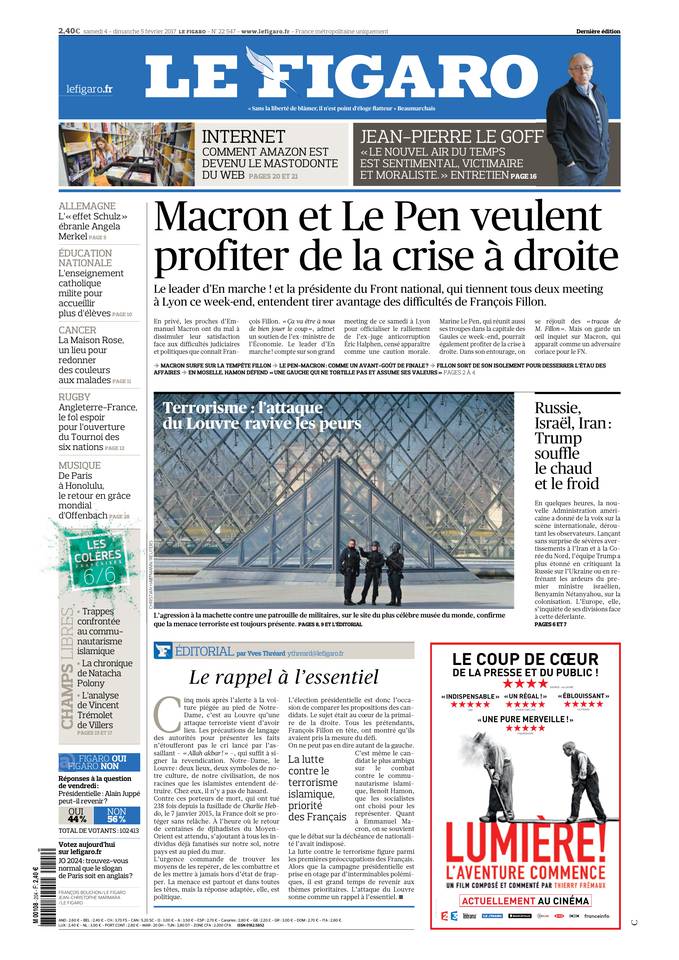 Le Figaro Une du 4 février 2017