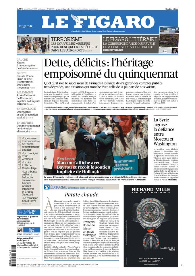 Le Figaro Une du 13 avril 2017