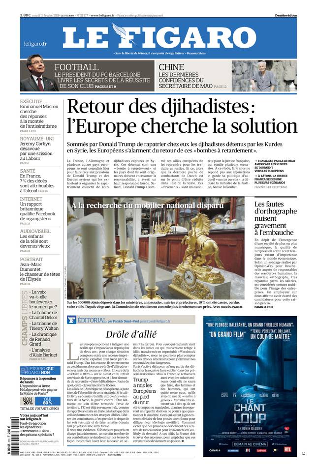 Le Figaro Une du 19 février 2019