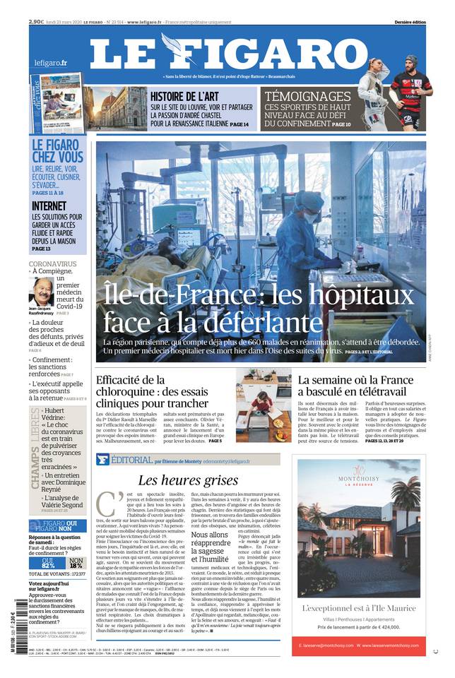 Le Figaro Une du 23 mars 2020