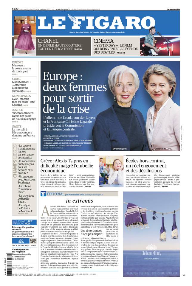 Le Figaro Une du 3 juillet 2019