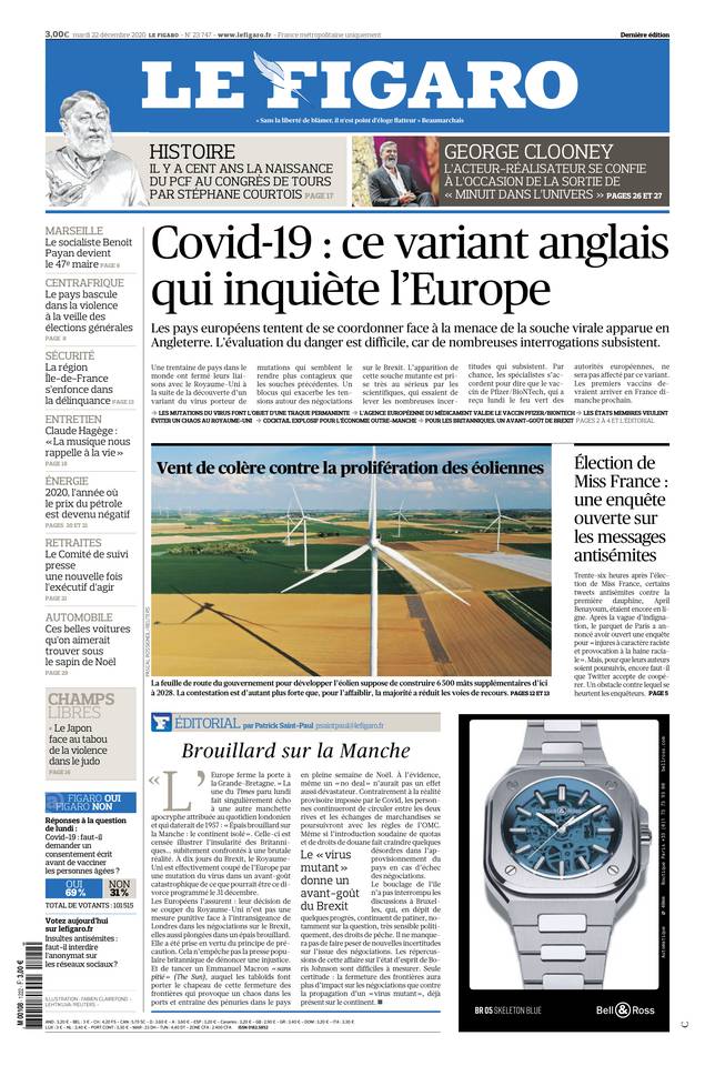 Le Figaro Une du 22 décembre 2020