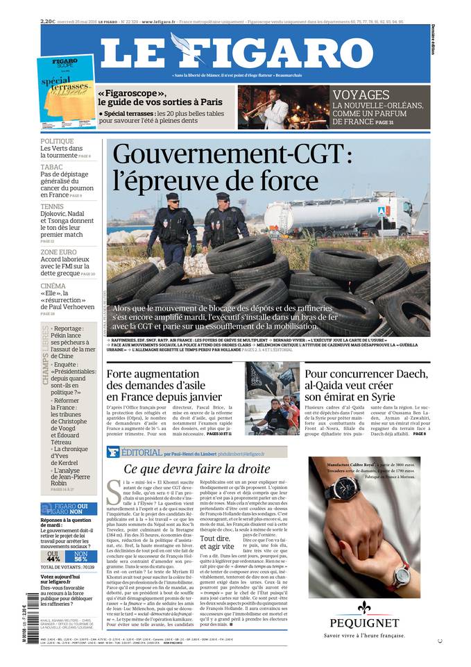 Le Figaro Une du 25 mai 2016