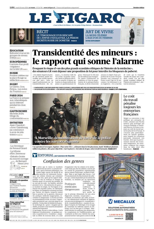 Le Figaro Une du 19 mars 2024