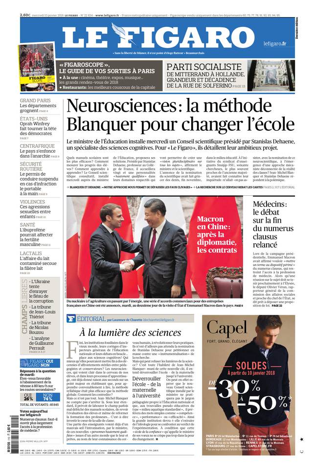 Le Figaro Une du 10 janvier 2018