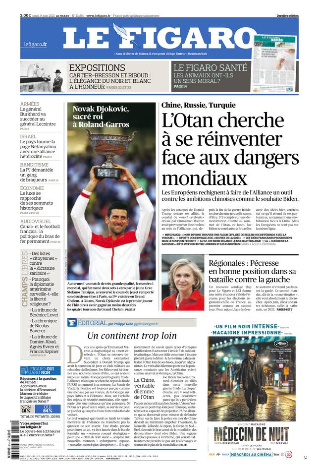 Le Figaro Une du 14 juin 2021