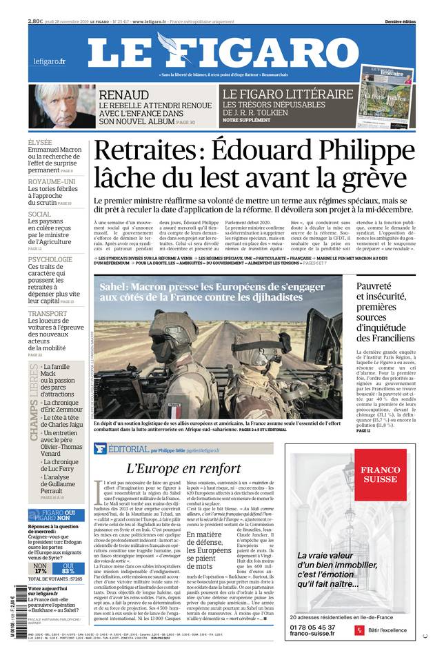 Le Figaro Une du 28 novembre 2019