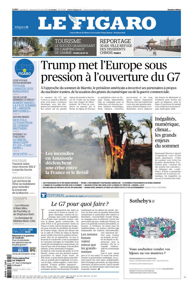 Le Figaro Une du 24 août 2019