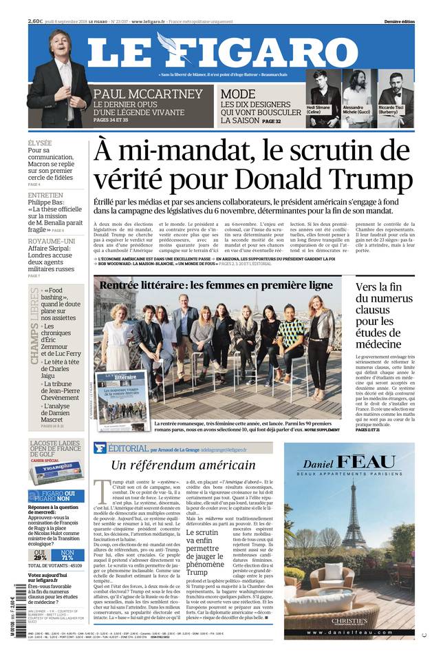 Le Figaro Une du 6 septembre 2018