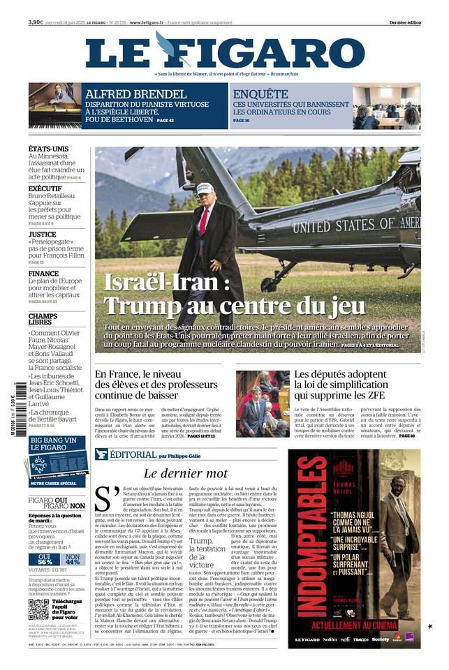 Le Figaro Une du 18 juin 2025