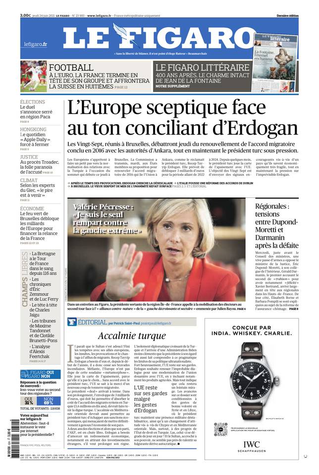 Le Figaro Une du 24 juin 2021