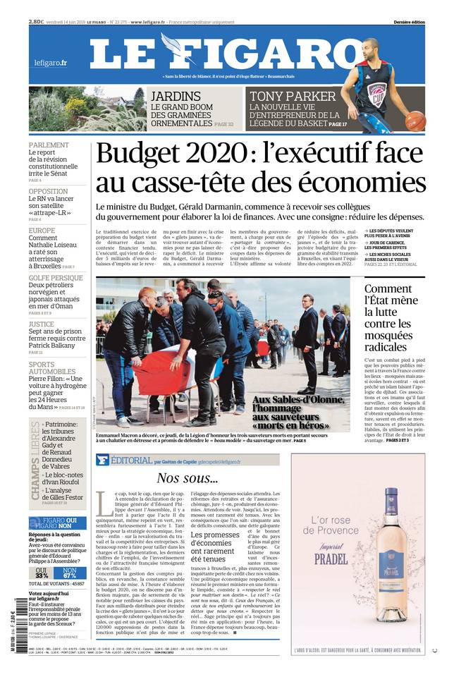 Le Figaro Une du 14 juin 2019