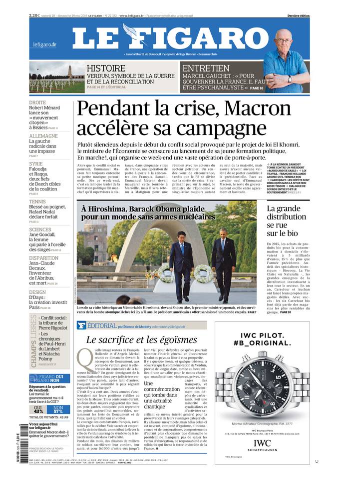 Le Figaro Une du 28 mai 2016
