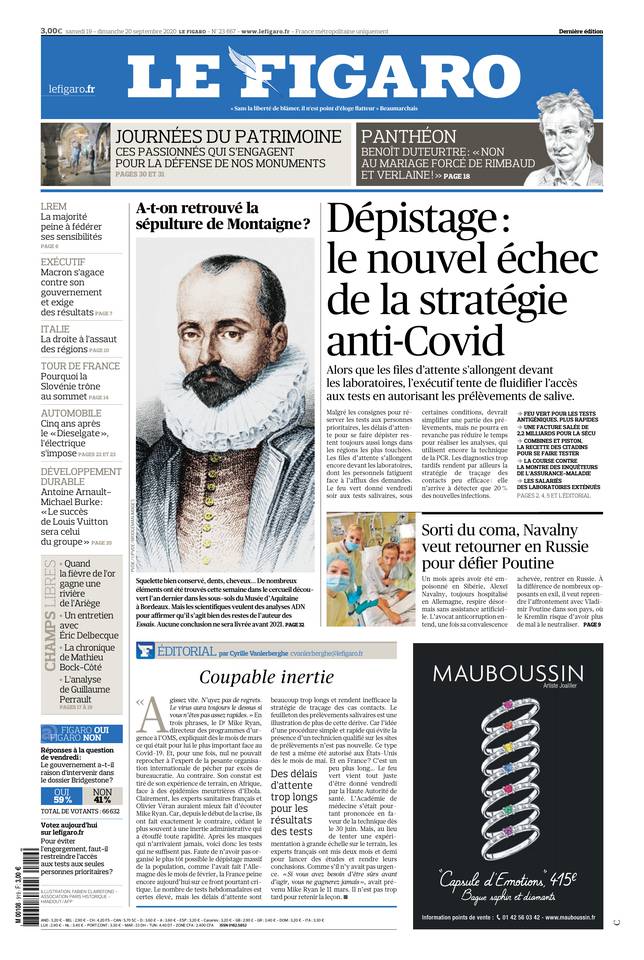 Le Figaro Une du 19 septembre 2020
