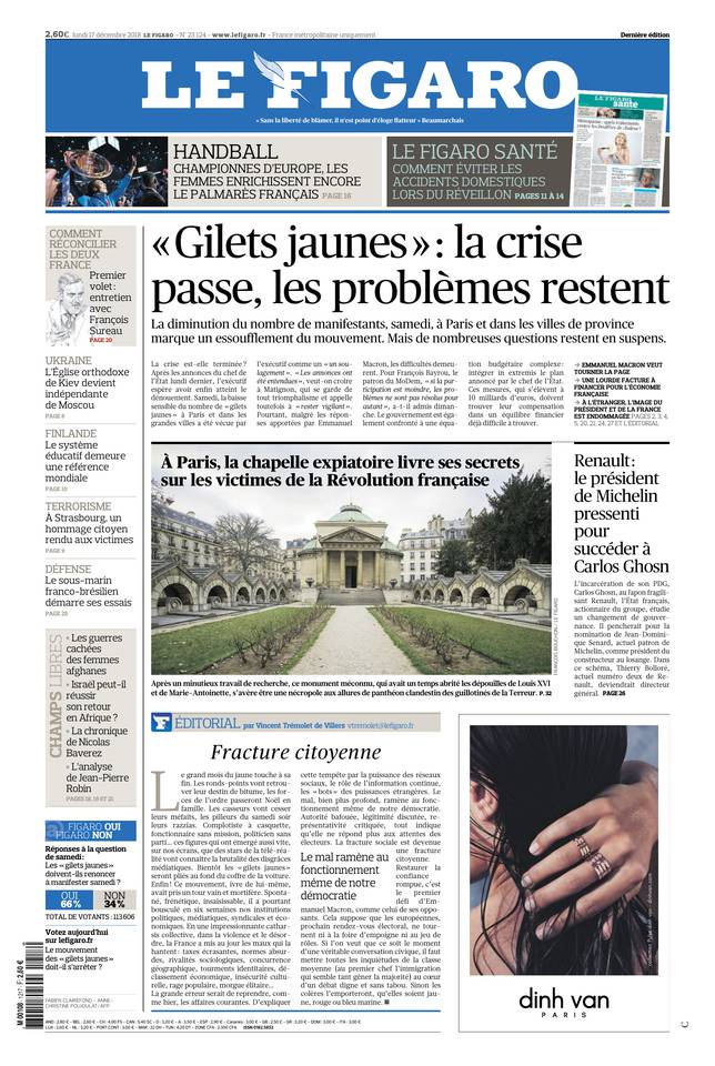 Le Figaro Une du 17 décembre 2018