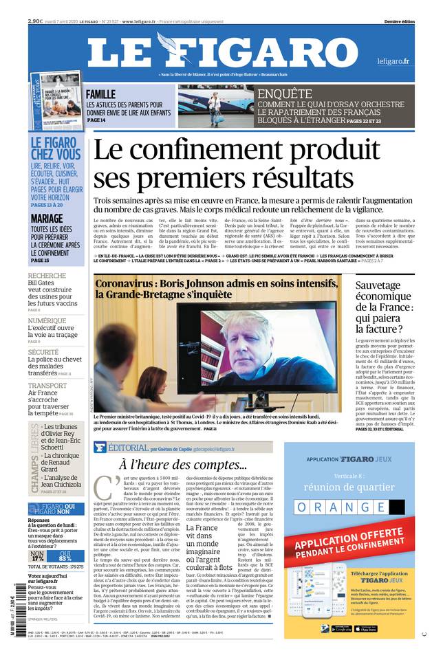 Le Figaro Une du 7 avril 2020