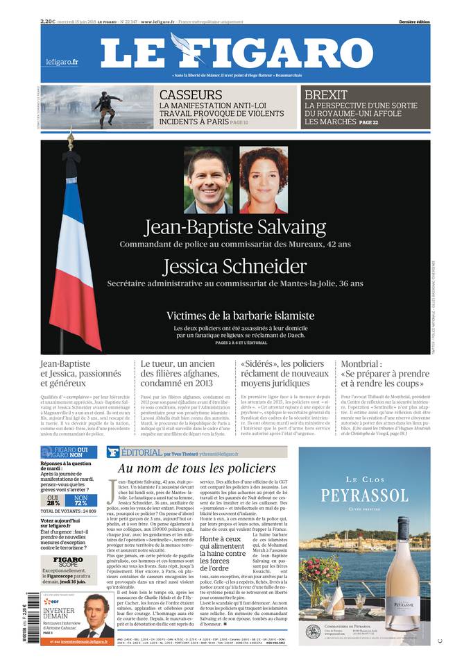 Le Figaro Une du 15 juin 2016