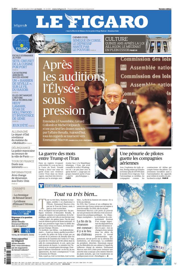 Le Figaro Une du 24 juillet 2018