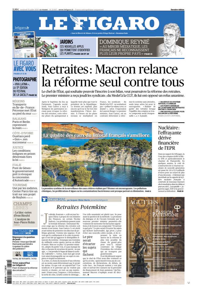 Le Figaro Une du 10 juillet 2020