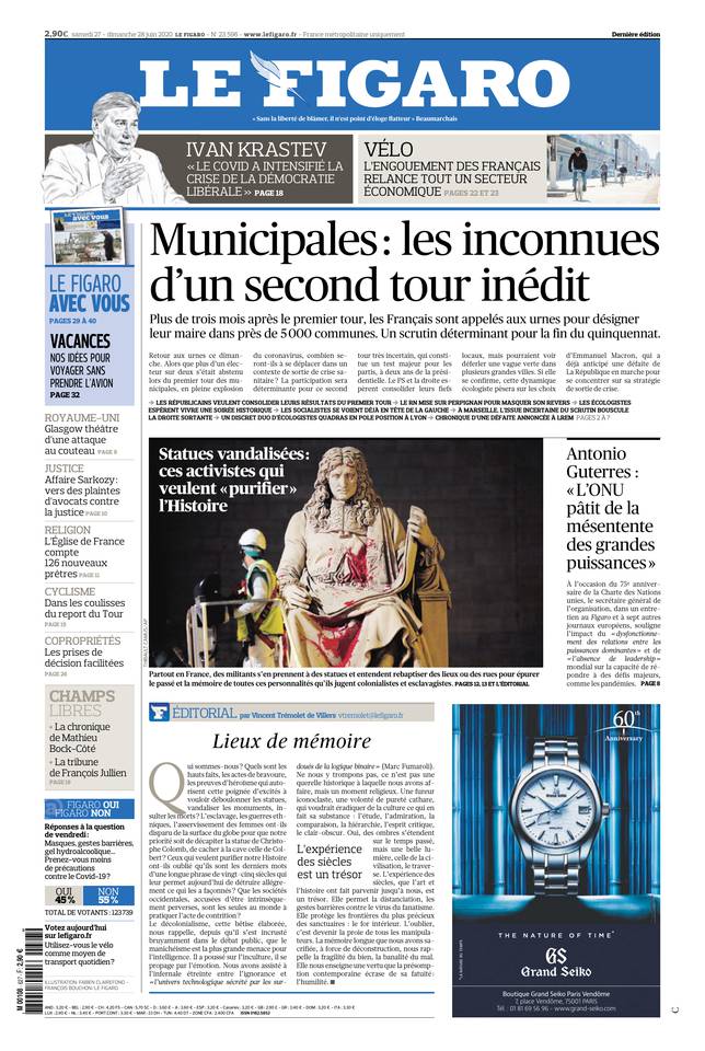 Le Figaro Une du 27 juin 2020