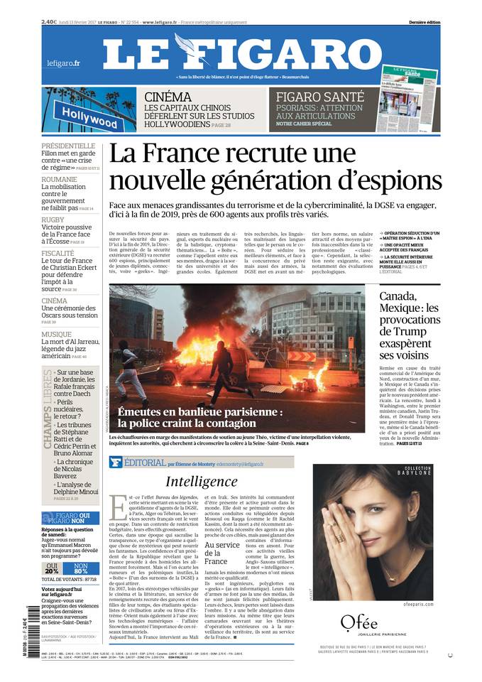 Le Figaro Une du 13 février 2017