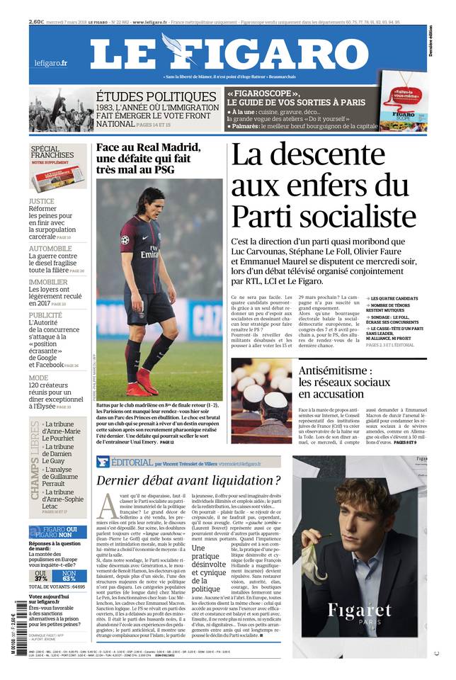 Le Figaro Une du 7 mars 2018