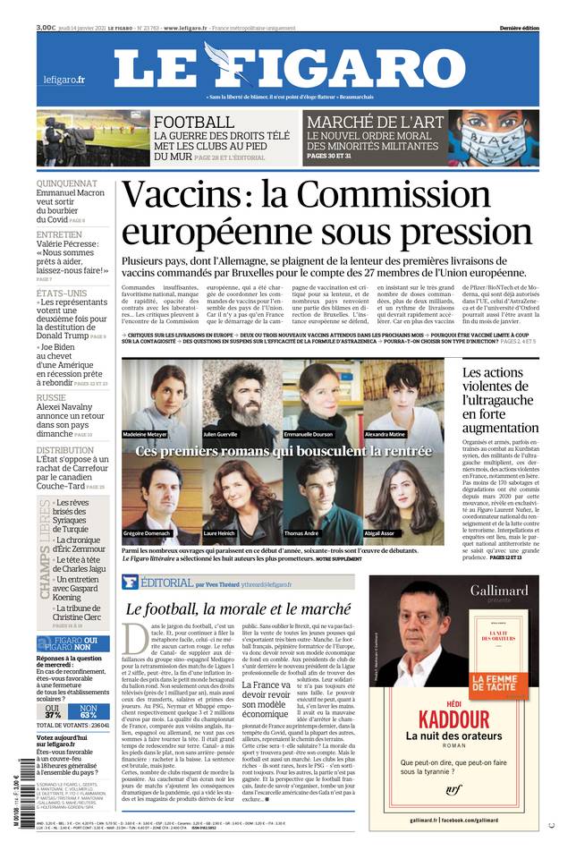 Le Figaro Une du 14 janvier 2021